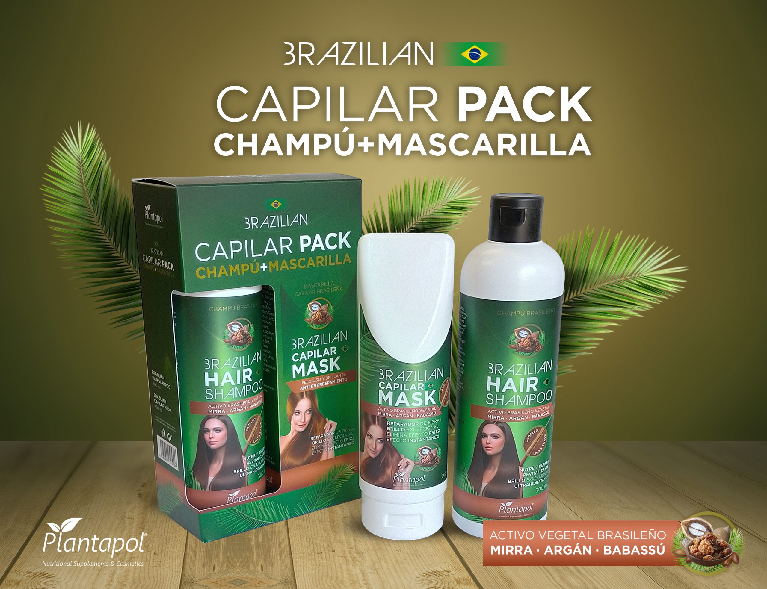 Brazilian Capilar Pack. Shampoo Mask. Cosmetica natural Complementos dieteticos PLANTAPOL